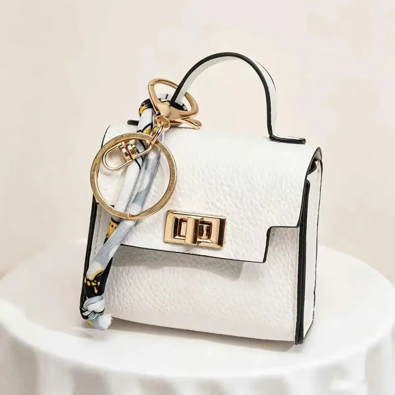 Mini Square Bag Pendant Keychain - High Quality Leather with Colorful Strap, Cute Car Keychain & Bag Charm Accessory