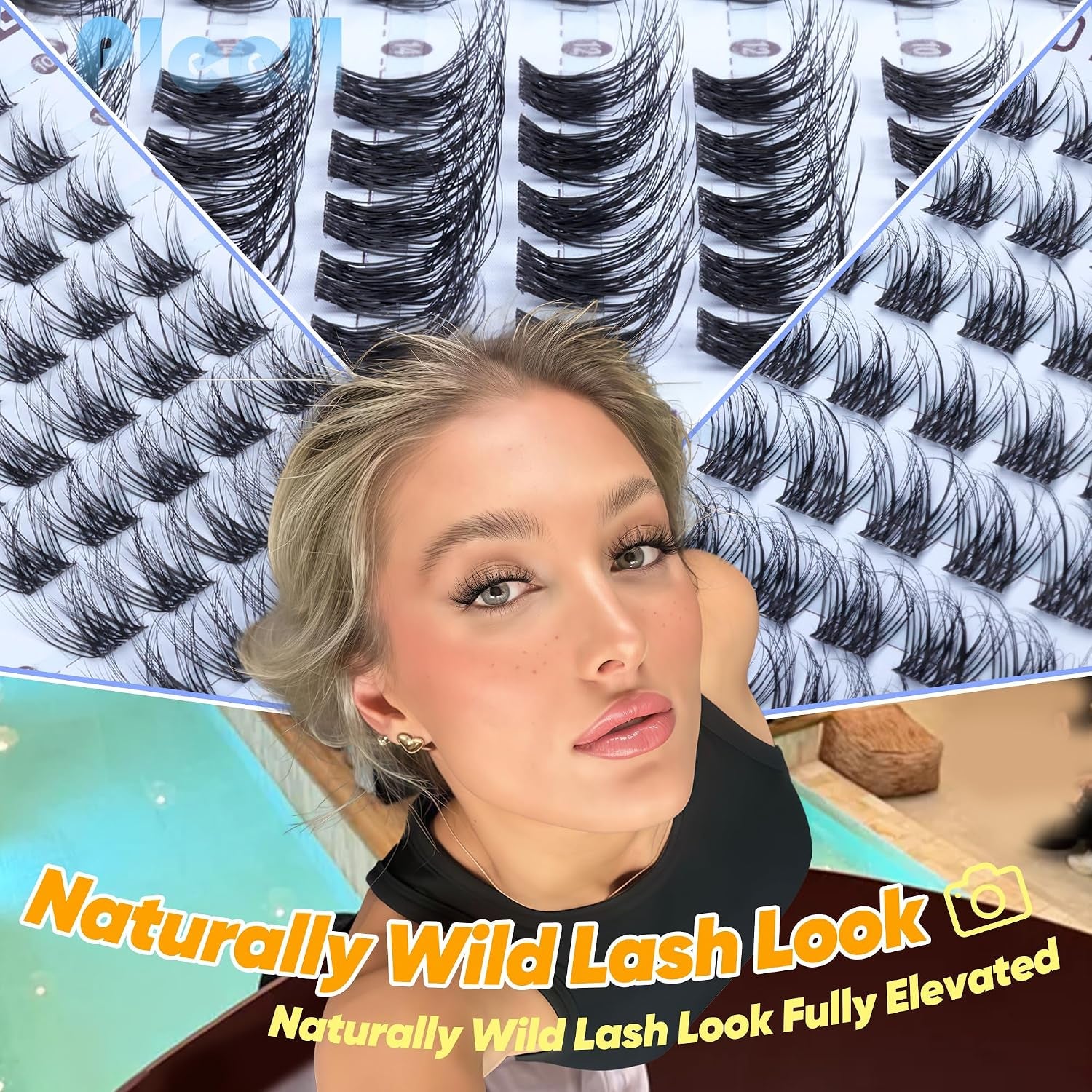 Natural Fluffy Lash Clusters 10-16MM Wispy Eyelash Clusters D Curl Lashes Clusters Invisible Band Cluster Eyelash Extensions Easy Application Cluster Lashes Soft Volume Individual Lashes by