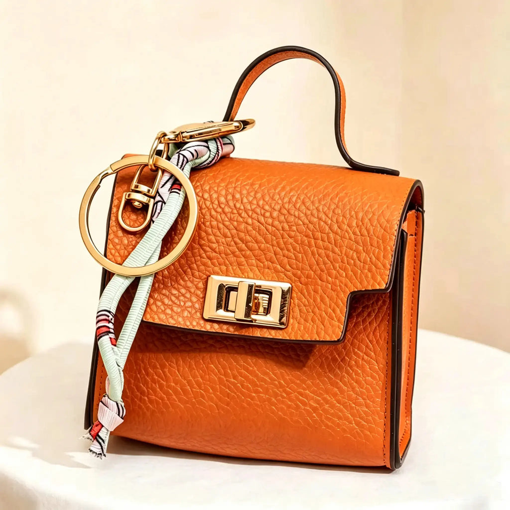 Mini Square Bag Pendant Keychain - High Quality Leather with Colorful Strap, Cute Car Keychain & Bag Charm Accessory
