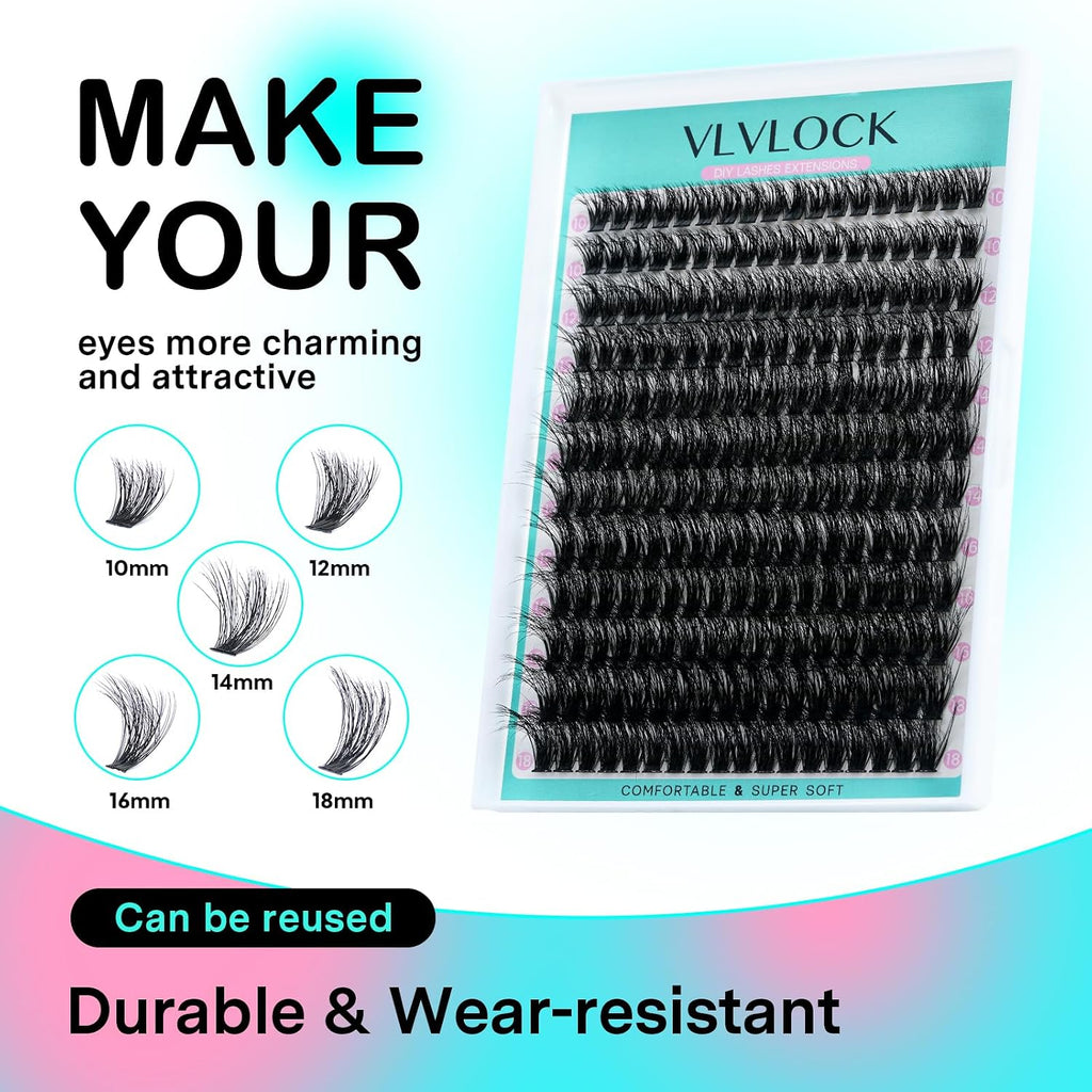 Lash Clusters Kit 80D Thick Lash Clusters Kit 10-18Mm Volume Eyelash Clusters D Curly Cluster Eyelash Extensions Kit 3D Wispy Lashes Clusters DIY Lash Extension Kit for Beginner(10-18Mm-80D Thick Kit)