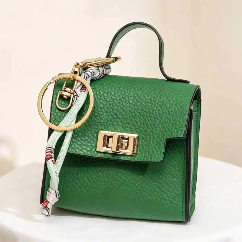 Mini Square Bag Pendant Keychain - High Quality Leather with Colorful Strap, Cute Car Keychain & Bag Charm Accessory