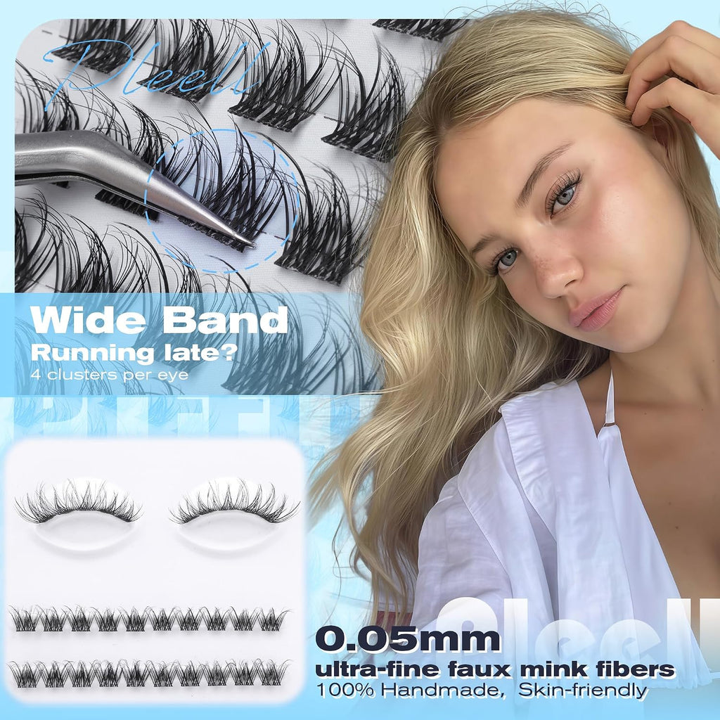 Natural Fluffy Lash Clusters 10-16MM Wispy Eyelash Clusters D Curl Lashes Clusters Invisible Band Cluster Eyelash Extensions Easy Application Cluster Lashes Soft Volume Individual Lashes by