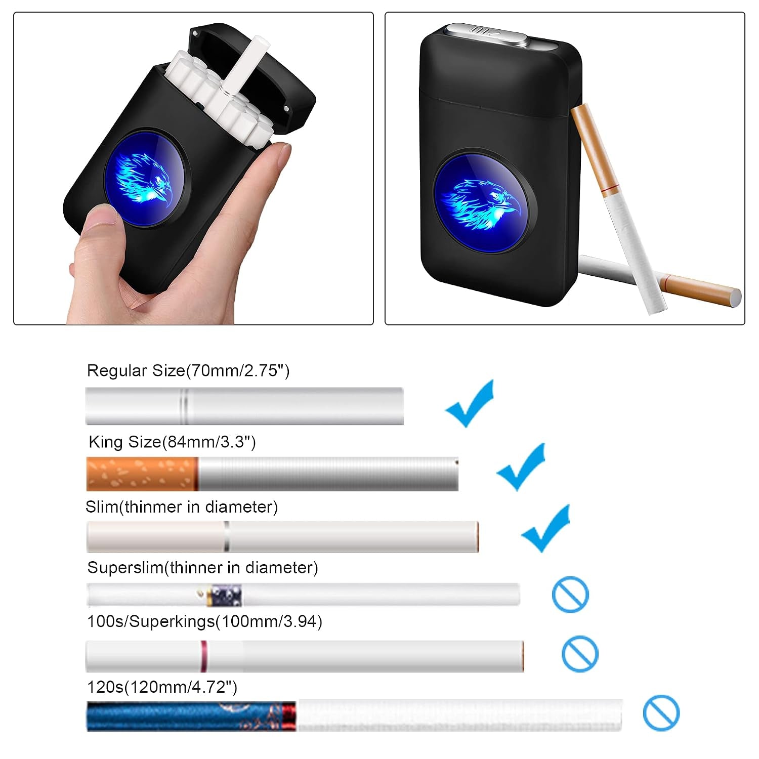 XL666 Cigarette Case with Lighter, 18Pcs 84Mm King Size Cigarettes Holder, Smell Proof, LED Screen, Father'S Day Gift for Men Dad