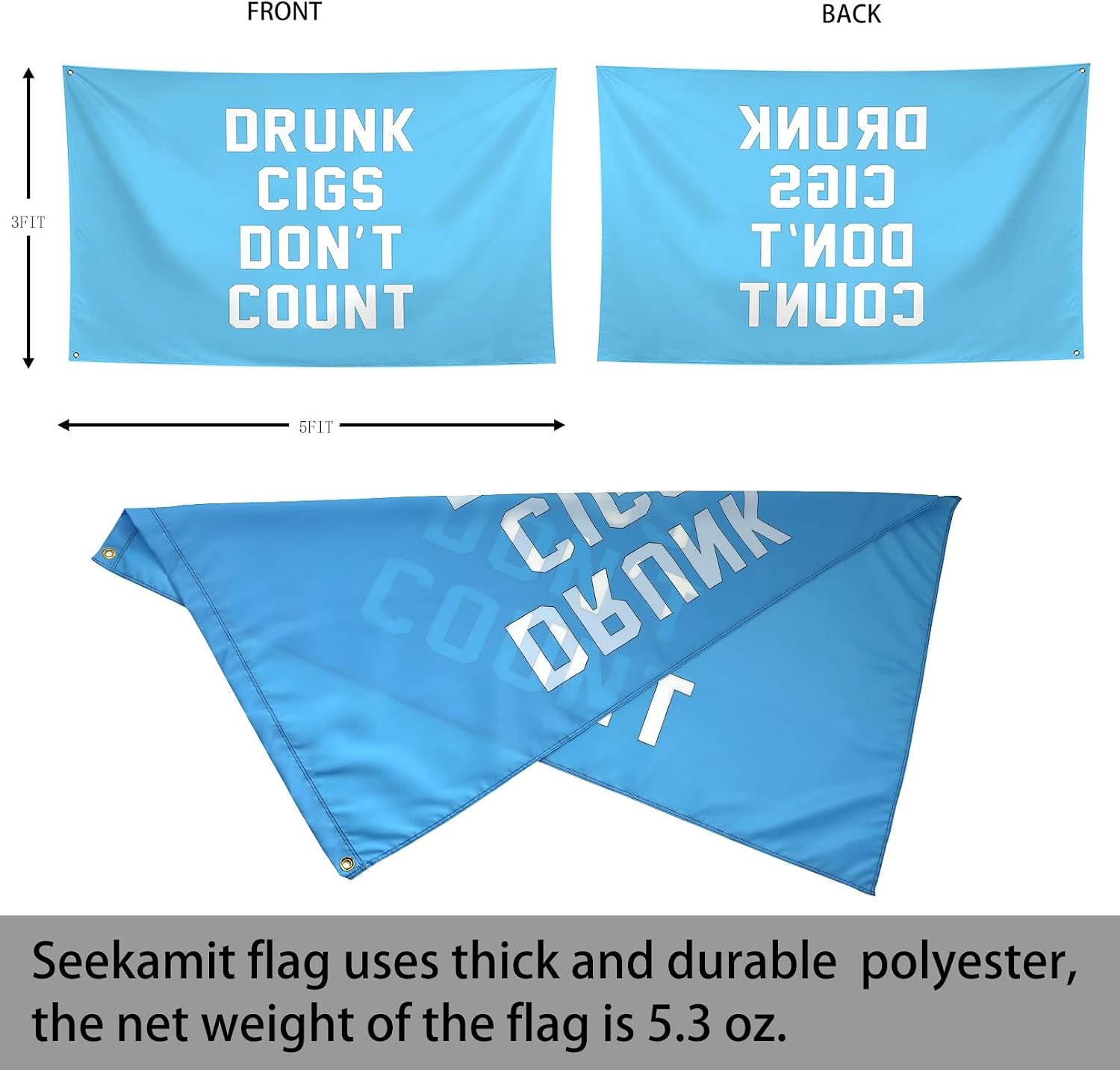 Drunk Cigs Don'T Count Flag Blue Funny College Dorm for Girls Cool Girl Flags for Bedroom Wall Meme for Room Guys Man Cave Banner 3X5Ft Indoor Outdoor Garden