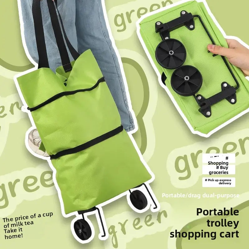 Foldable Rolling Shopping Bag with Wheels, Reusable Grocery Tote Cart, Lightweight Oxford Cloth Shopping Bag with Handles for Groceries, Laundry, Travel and Errands