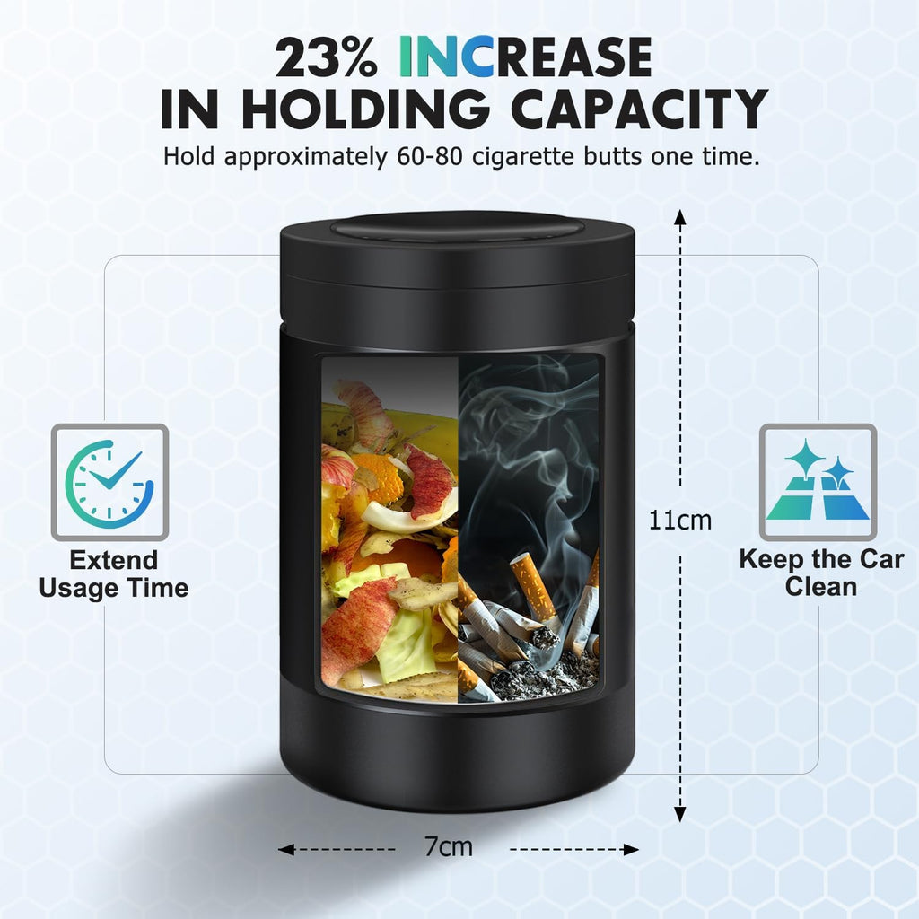 Car Ashtray with Lid, Portable Ashtray for Car, Mini Car Trash Can | Detachable Stainless Steel Smokeless Ash Tray with LED Blue Light