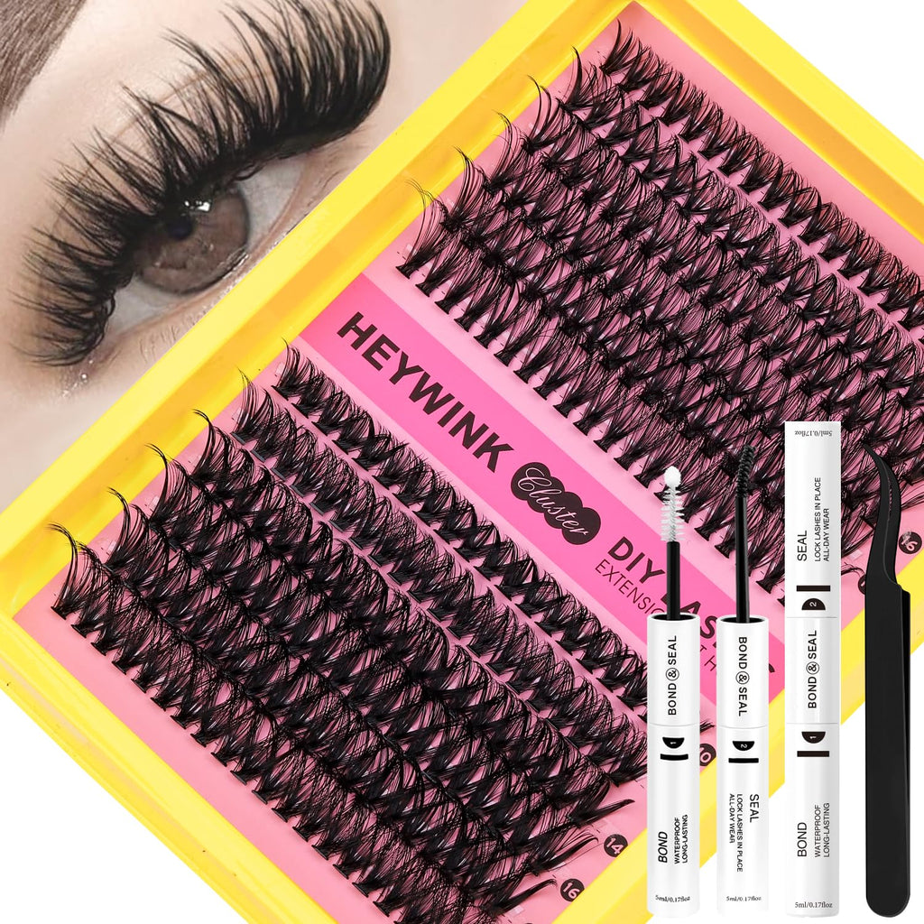 DIY Lash Extension Kit Volume Lash Clusters 40D+50D Individual Lashes Lash Clusters Kit Thick Eyelash Extension Kit Thin Band Lashes Cluster Lash Bond and Seal Tweezers(40D+50D 10-18MM Kit)