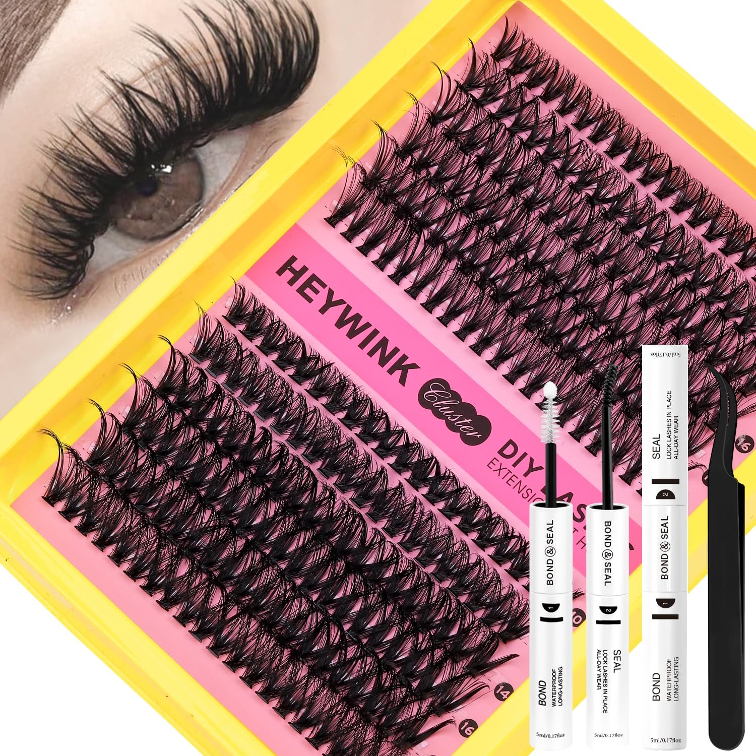 DIY Lash Extension Kit Volume Lash Clusters 40D+50D Individual Lashes Lash Clusters Kit Thick Eyelash Extension Kit Thin Band Lashes Cluster Lash Bond and Seal Tweezers(40D+50D 10-18MM Kit)