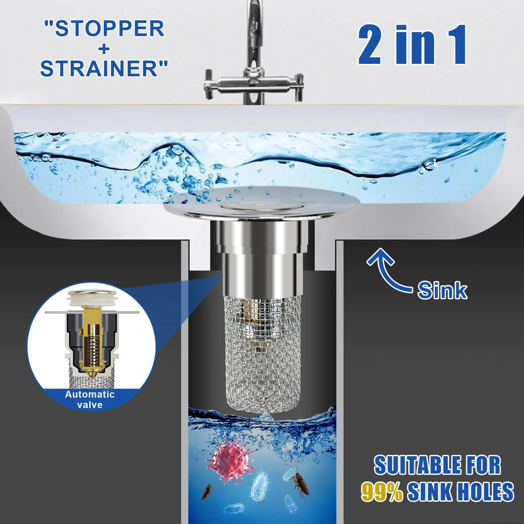 Bathroom Sink Drain Strainer, Pop up Sink Drain Filter Withremovable Stainless Steel Filter Basket Hair Catcher,Bathroom Sink Drain Stopper, for Us Bathroom Sink Stopperreplacement