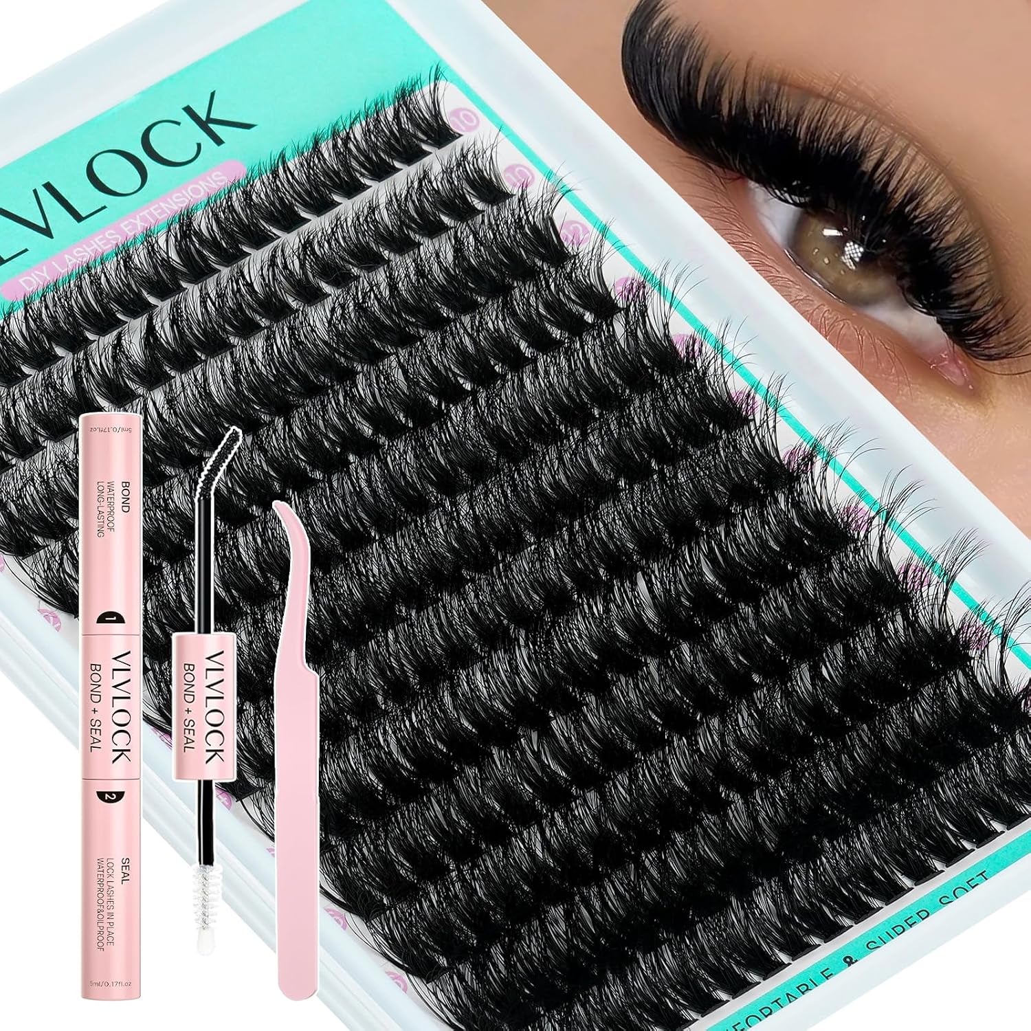 Lash Clusters Kit 80D Thick Lash Clusters Kit 10-18Mm Volume Eyelash Clusters D Curly Cluster Eyelash Extensions Kit 3D Wispy Lashes Clusters DIY Lash Extension Kit for Beginner(10-18Mm-80D Thick Kit)