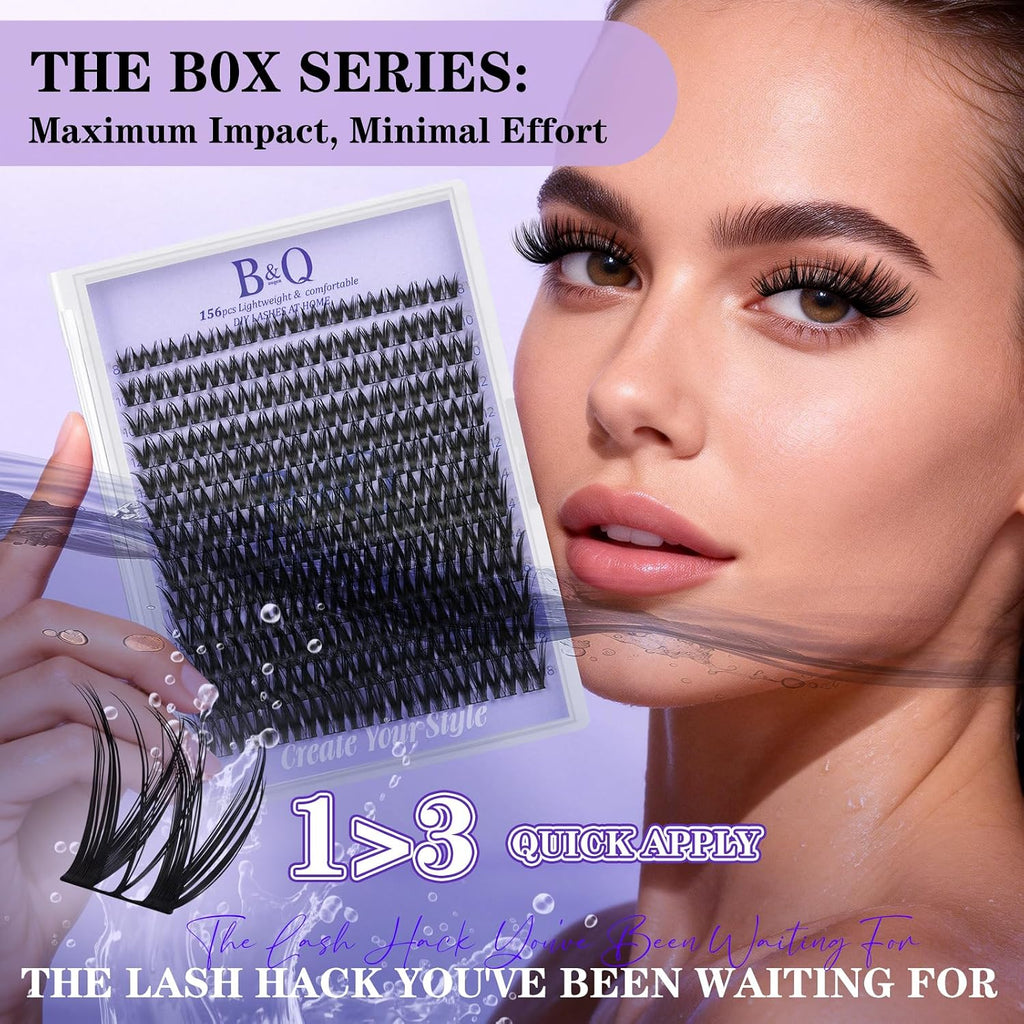 B&Q Flora Lash Clusters Kit 156PCS Flaunt Eyelash Clusters Medium Dramatic | Natural Lash Cluster Spider Lashes D-Curl Wet Look 8-18MIX All-In-One Lash Extension Kit for Sensitive Eyes Beginner-Friendly