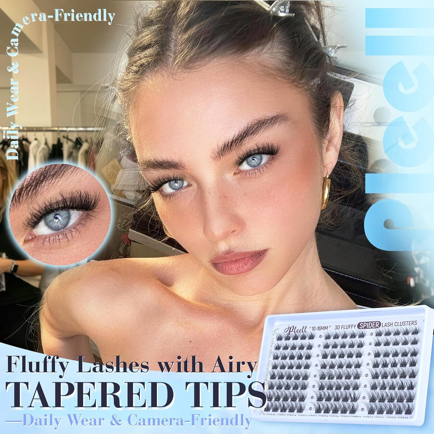 Natural Fluffy Lash Clusters 10-16MM Wispy Eyelash Clusters D Curl Lashes Clusters Invisible Band Cluster Eyelash Extensions Easy Application Cluster Lashes Soft Volume Individual Lashes by
