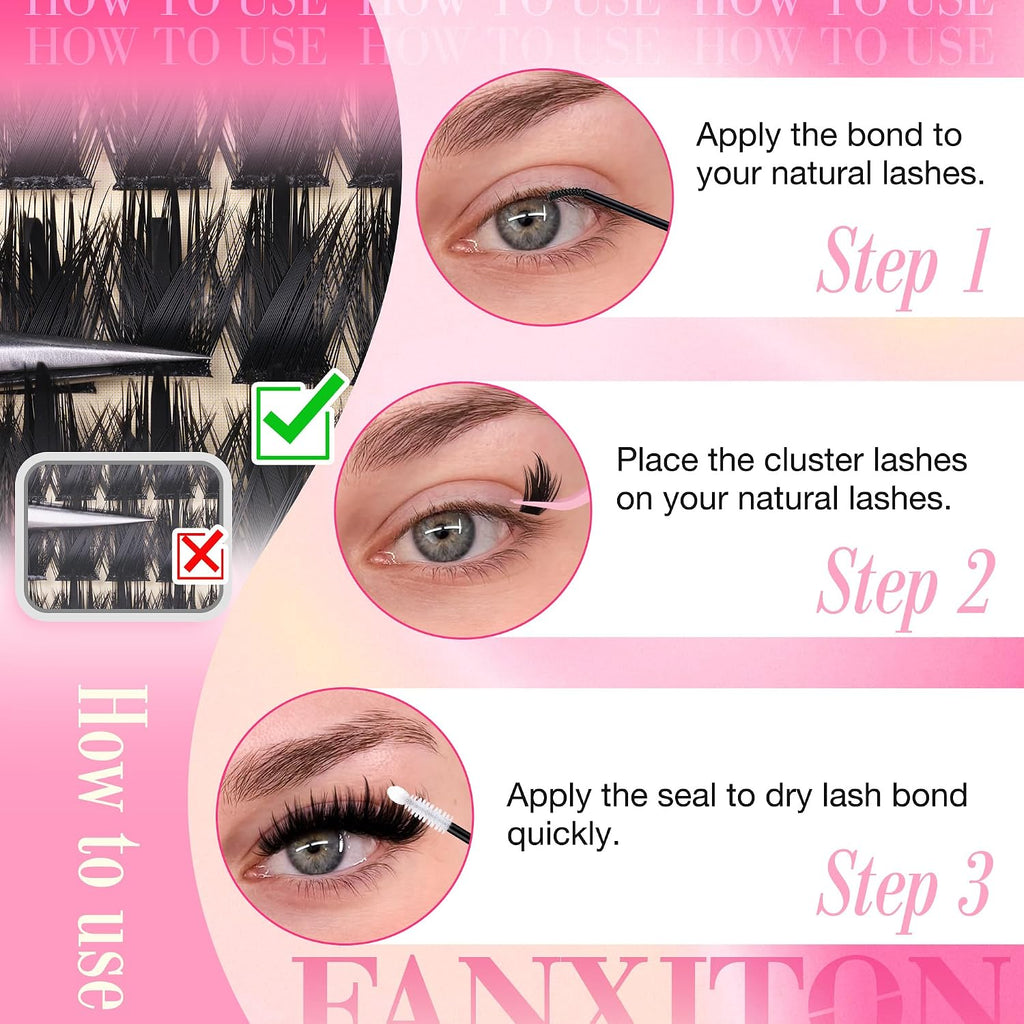 Manga Volume Lash Clusters Kit, Spiky D Curl 10-18Mm with Bond and Seal | Thick Fluffy Fibers, Lash Tweezers and Brush for a Complete DIY Routine