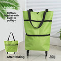 Foldable Rolling Shopping Bag with Wheels, Reusable Grocery Tote Cart, Lightweight Oxford Cloth Shopping Bag with Handles for Groceries, Laundry, Travel and Errands