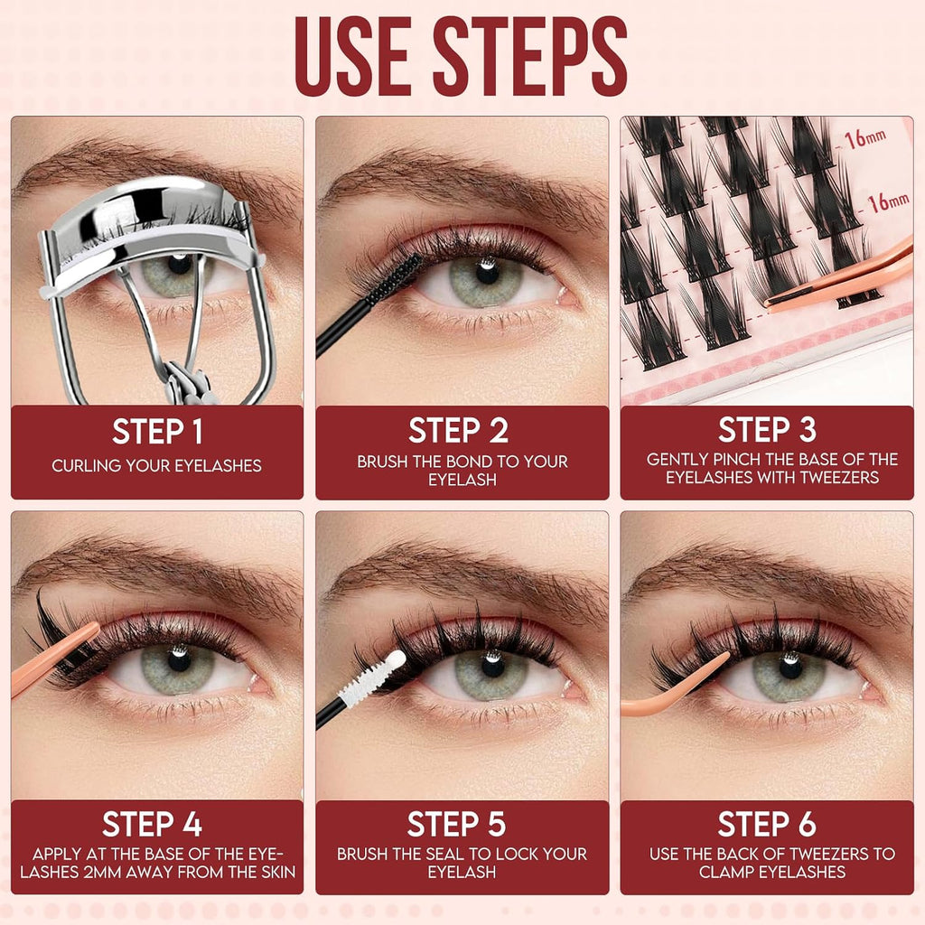 Manga-Lash-Clusters,120Pcs 10-16Mm Lash-Clusters Kit with Spikes,Anime Style DIY Cluster Eyelash Extensions with Bond and Seal and Tweezers（Manga-Kit-120Pcs）