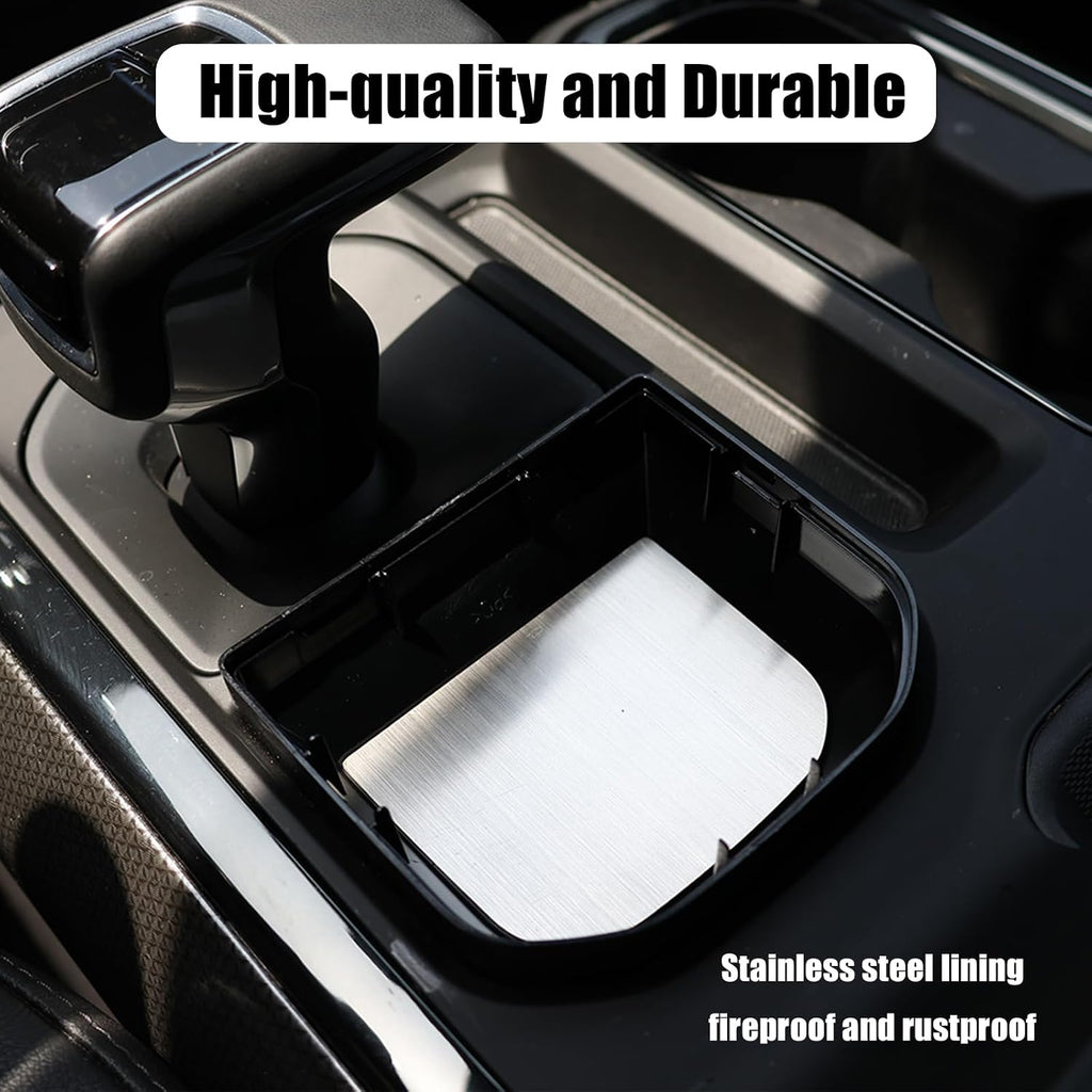 Car Ashtray with Lid - Detachable Non-Cup Holder Design, Stainless Steel Liner Compatible with Chevy Silverado/Gmc Sierra 2023-2025, Smoking Accessories with Cigarette Holder Matching Interior.