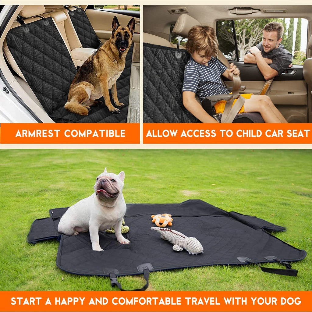 Dog Car Seat Cover, Back Seat Cover for Dogs Pet Car Seat Protector | Waterproof Rear Seat Cover Durable Car Seat Cover, Fits Middle Armrest for Most Cars Suvs Trucks (53” Width)- Black