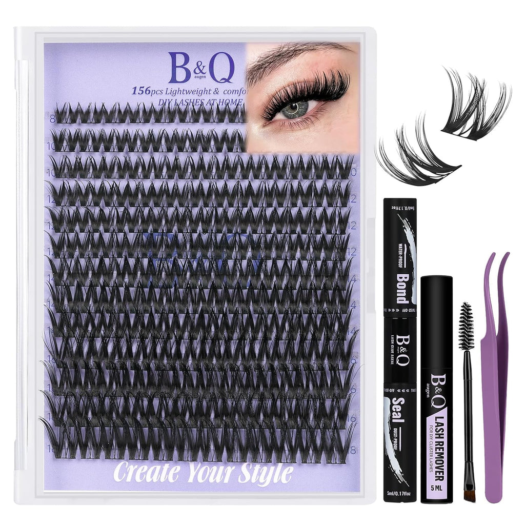 B&Q Flora Lash Clusters Kit 156PCS Flaunt Eyelash Clusters Medium Dramatic | Natural Lash Cluster Spider Lashes D-Curl Wet Look 8-18MIX All-In-One Lash Extension Kit for Sensitive Eyes Beginner-Friendly