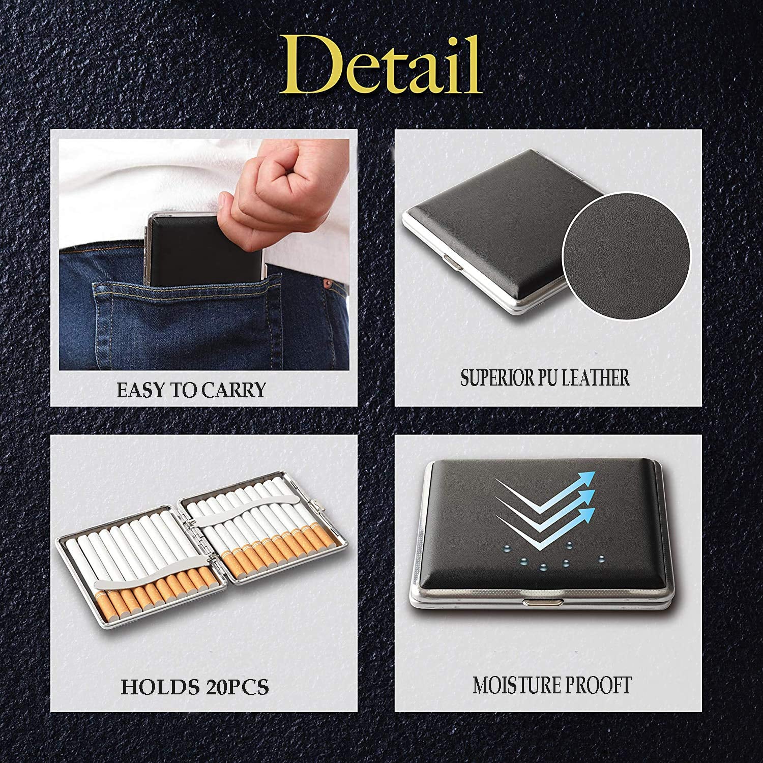 Cigarette Case Stylish Leather Surface Metal Box for 20 Cigarettes Cigarette Box for Men and Women Ideal Gift for Smoker 2 Boxes 84Mm Regular Size(Black + Brown)