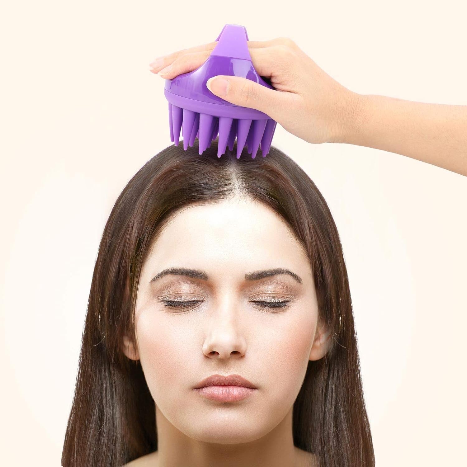 Silicone Scalp Scrubber Shampoo Brush with Extra Long Bristles, Hair Scalp Massager Scalp Brush for Hair Growth & Dandruff Removal - Purple