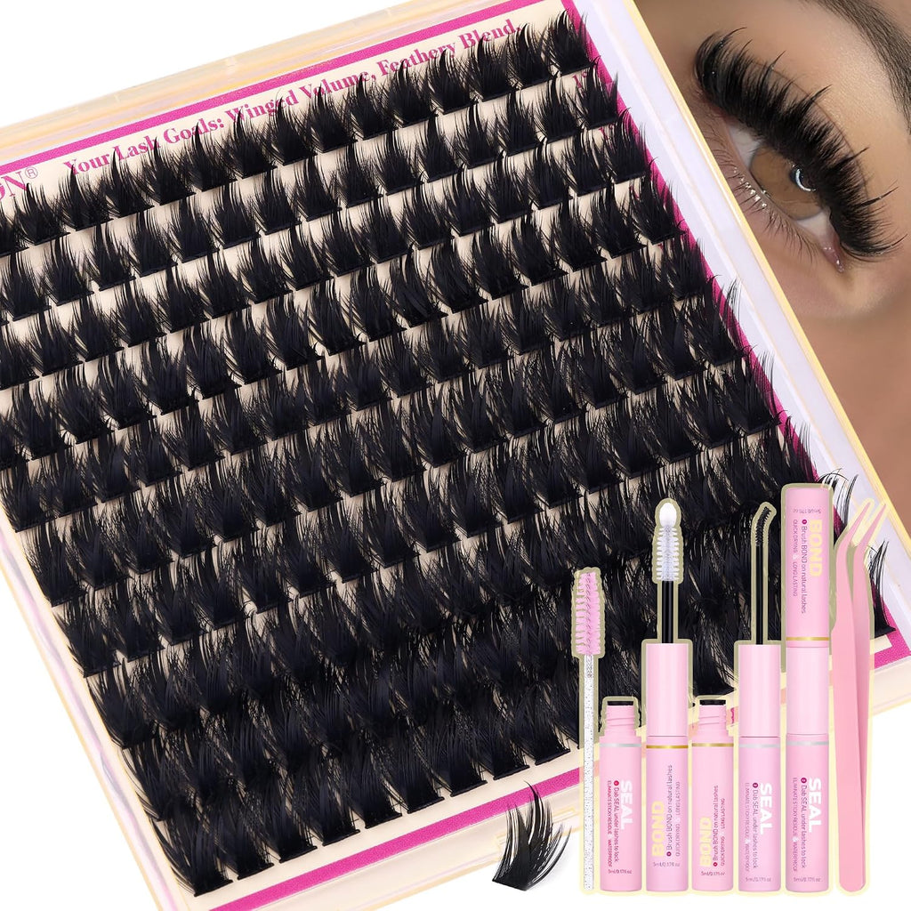 Manga Volume Lash Clusters Kit, Spiky D Curl 10-18Mm with Bond and Seal | Thick Fluffy Fibers, Lash Tweezers and Brush for a Complete DIY Routine