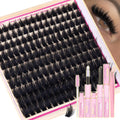 Manga Volume Lash Clusters Kit, Spiky D Curl 10-18Mm with Bond and Seal | Thick Fluffy Fibers, Lash Tweezers and Brush for a Complete DIY Routine