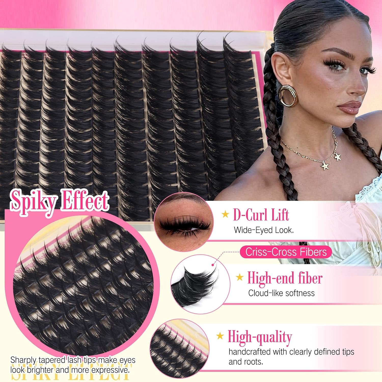 Manga Volume Lash Clusters Kit, Spiky D Curl 10-18Mm with Bond and Seal | Thick Fluffy Fibers, Lash Tweezers and Brush for a Complete DIY Routine
