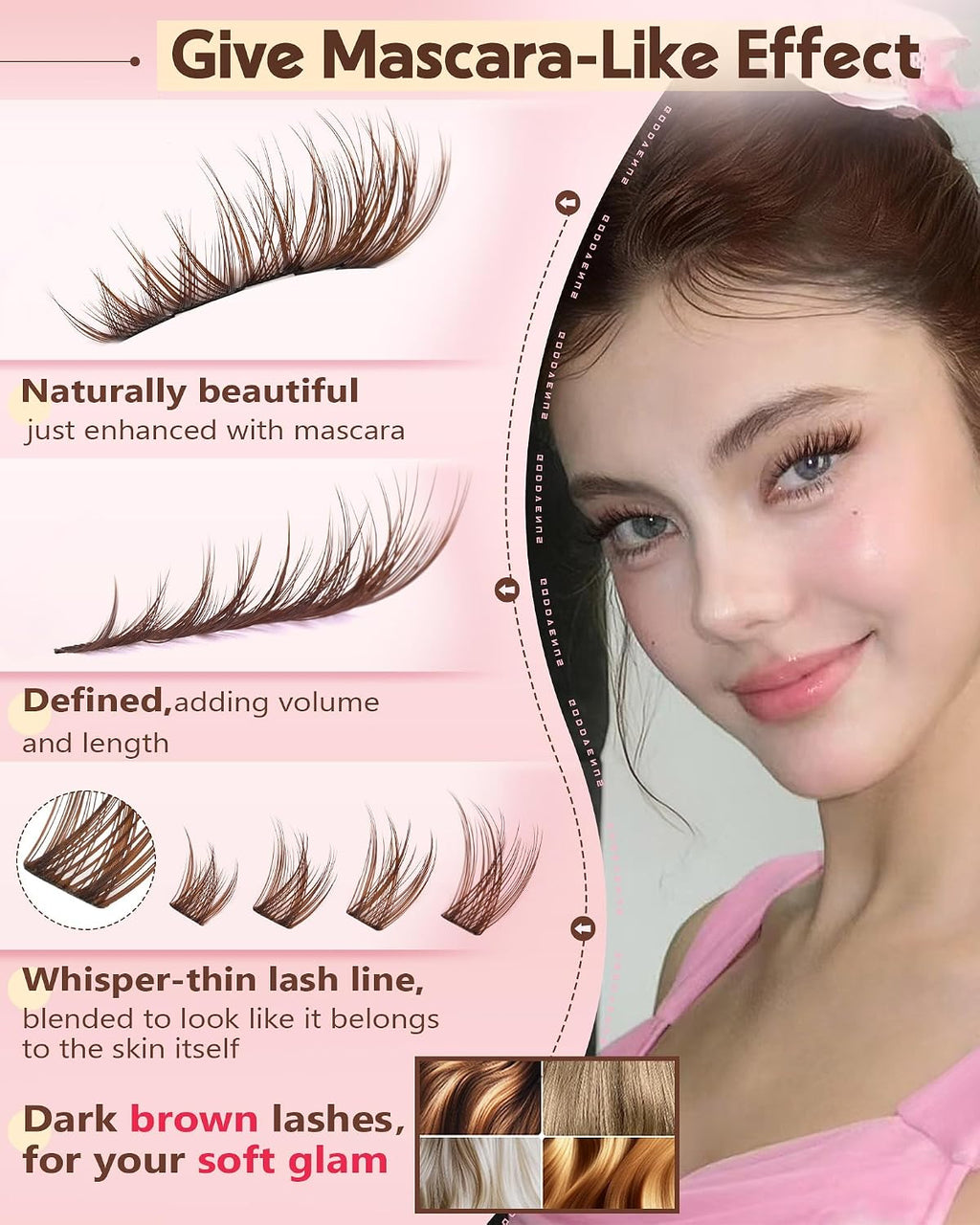 Brown Wispy Eye Lash Clusters Kit Natural Cluster Eyelash Extensions Kit False Eyelash Clusters Fluffy DIY Individual Lash Extensions Kit C Curl