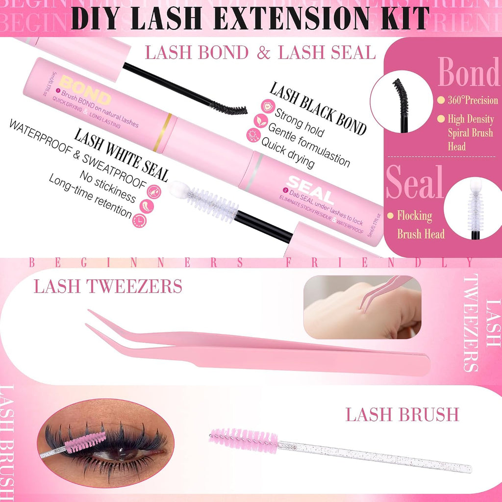 Manga Volume Lash Clusters Kit, Spiky D Curl 10-18Mm with Bond and Seal | Thick Fluffy Fibers, Lash Tweezers and Brush for a Complete DIY Routine