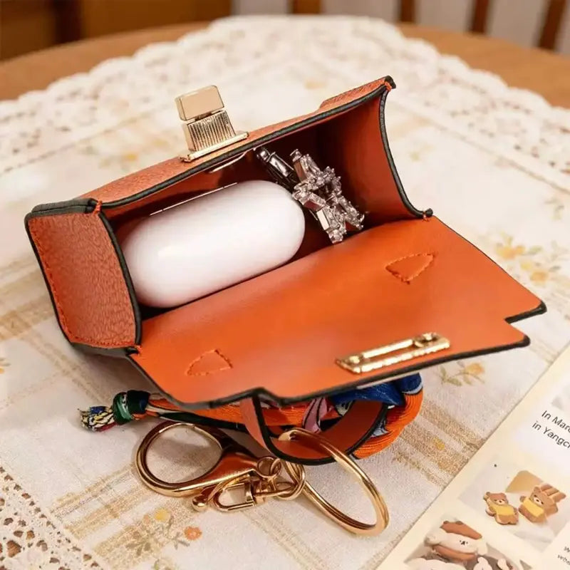 Mini Square Bag Pendant Keychain - High Quality Leather with Colorful Strap, Cute Car Keychain & Bag Charm Accessory