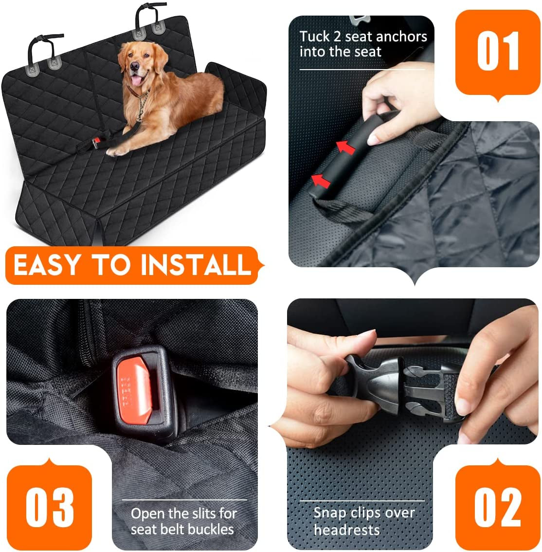 Dog Car Seat Cover, Back Seat Cover for Dogs Pet Car Seat Protector | Waterproof Rear Seat Cover Durable Car Seat Cover, Fits Middle Armrest for Most Cars Suvs Trucks (53” Width)- Black