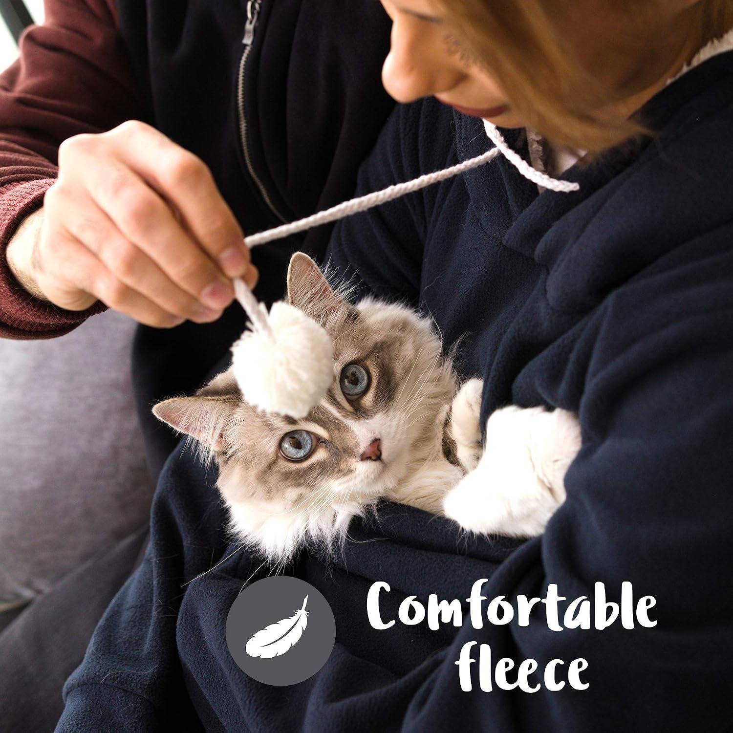 Kangakitty Cat Pouch Hoodie with Ears | Wearable Small Dog & Cat Carrier | Women'S Pullover Sweatshirt (Large) Blue