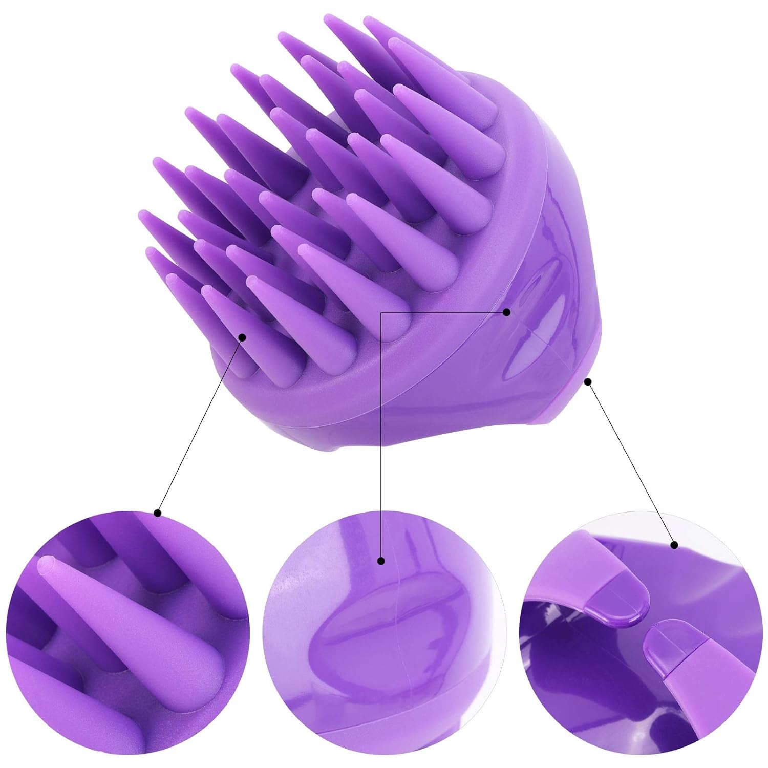 Silicone Scalp Scrubber Shampoo Brush with Extra Long Bristles, Hair Scalp Massager Scalp Brush for Hair Growth & Dandruff Removal - Purple