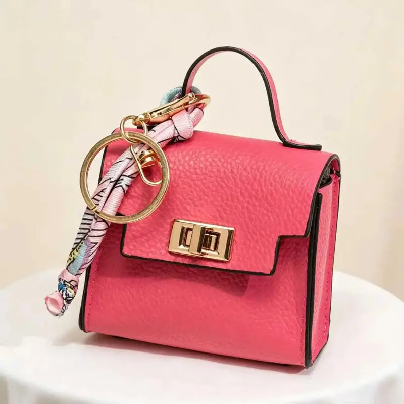 Mini Square Bag Pendant Keychain - High Quality Leather with Colorful Strap, Cute Car Keychain & Bag Charm Accessory