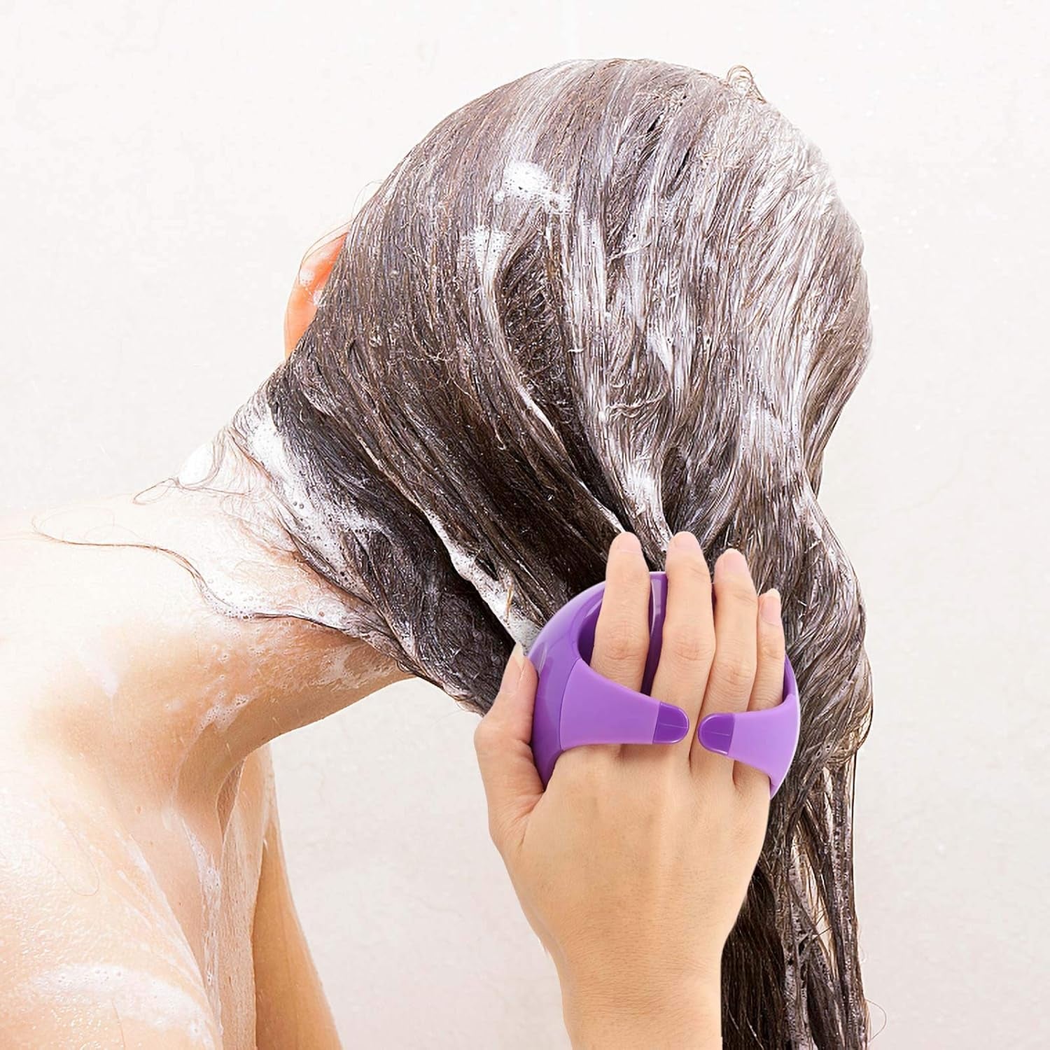Silicone Scalp Scrubber Shampoo Brush with Extra Long Bristles, Hair Scalp Massager Scalp Brush for Hair Growth & Dandruff Removal - Purple
