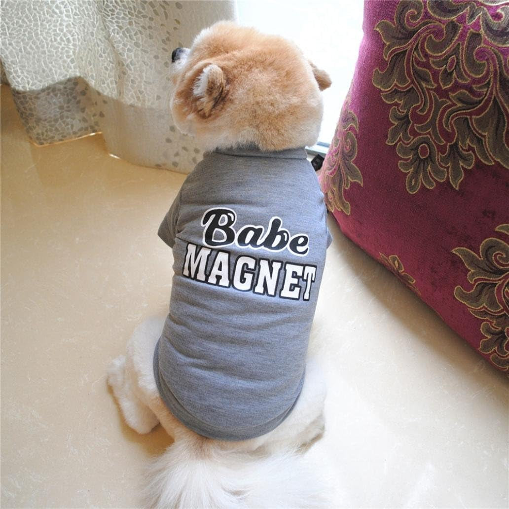 Pet Shirt, Wakeu Dog Cat Clothes Puppy Classic Vest Babe Magnet Patten T-Shirt Pet Summer Apparel (Gray, XS)