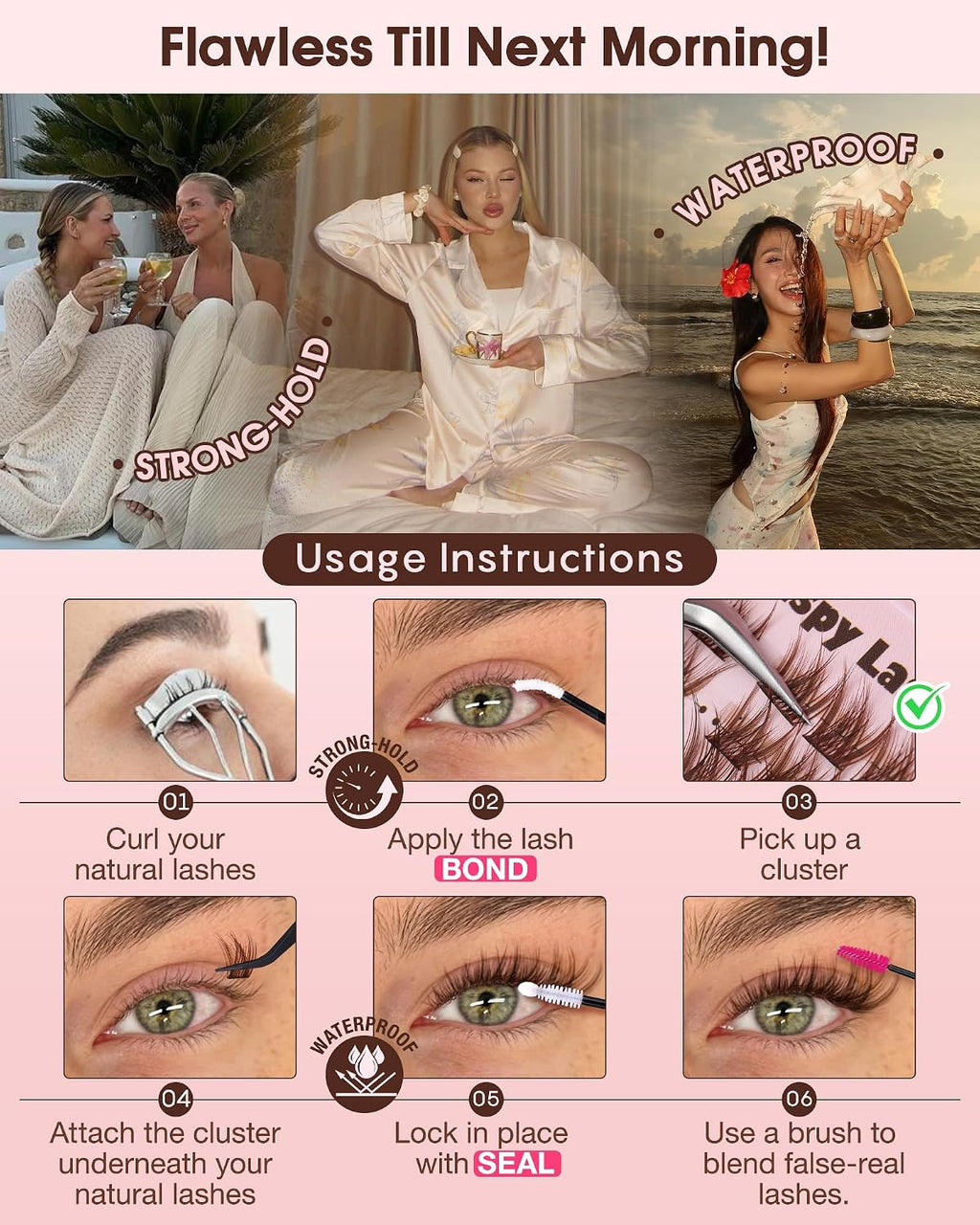 Brown Wispy Eye Lash Clusters Kit Natural Cluster Eyelash Extensions Kit False Eyelash Clusters Fluffy DIY Individual Lash Extensions Kit C Curl