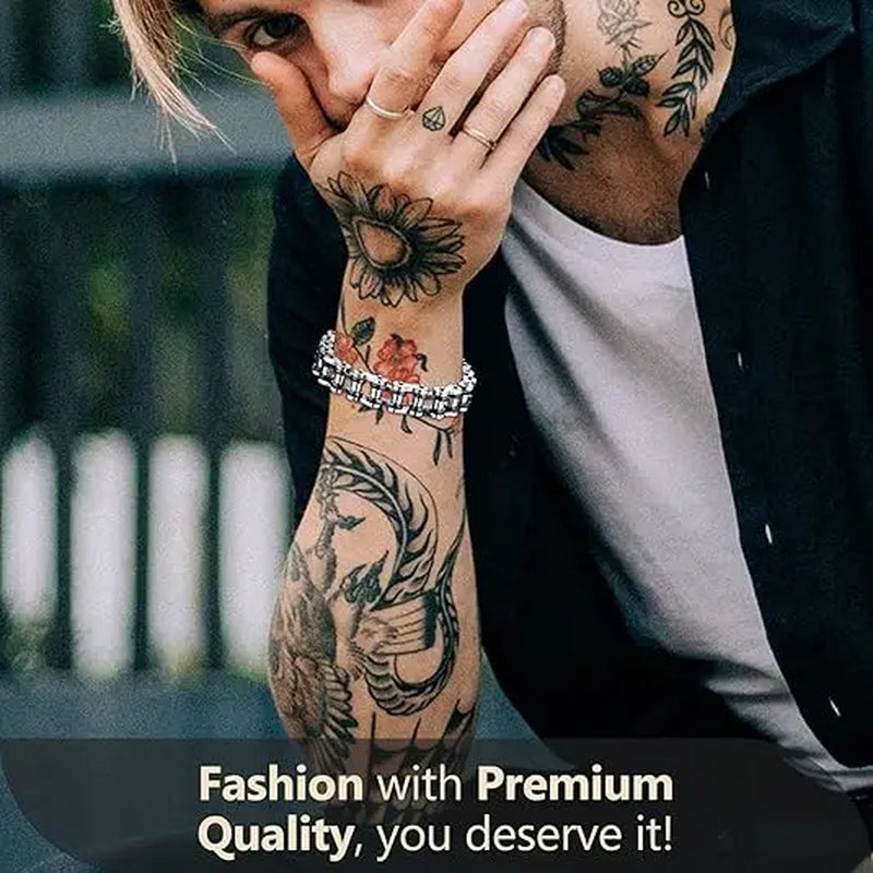 Trendy Hip Hop Punk Motorcycle Chain Bracelet, Fashion Street Style Men'S Versatile Link Bracelet, Cuban Link Bracelet, Stylish Jewelry Accessory(8.5Inch)