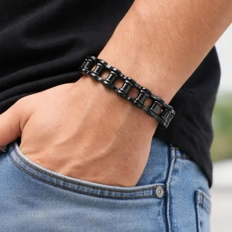 Trendy Hip Hop Punk Motorcycle Chain Bracelet, Fashion Street Style Men'S Versatile Link Bracelet, Cuban Link Bracelet, Stylish Jewelry Accessory(8.5Inch)
