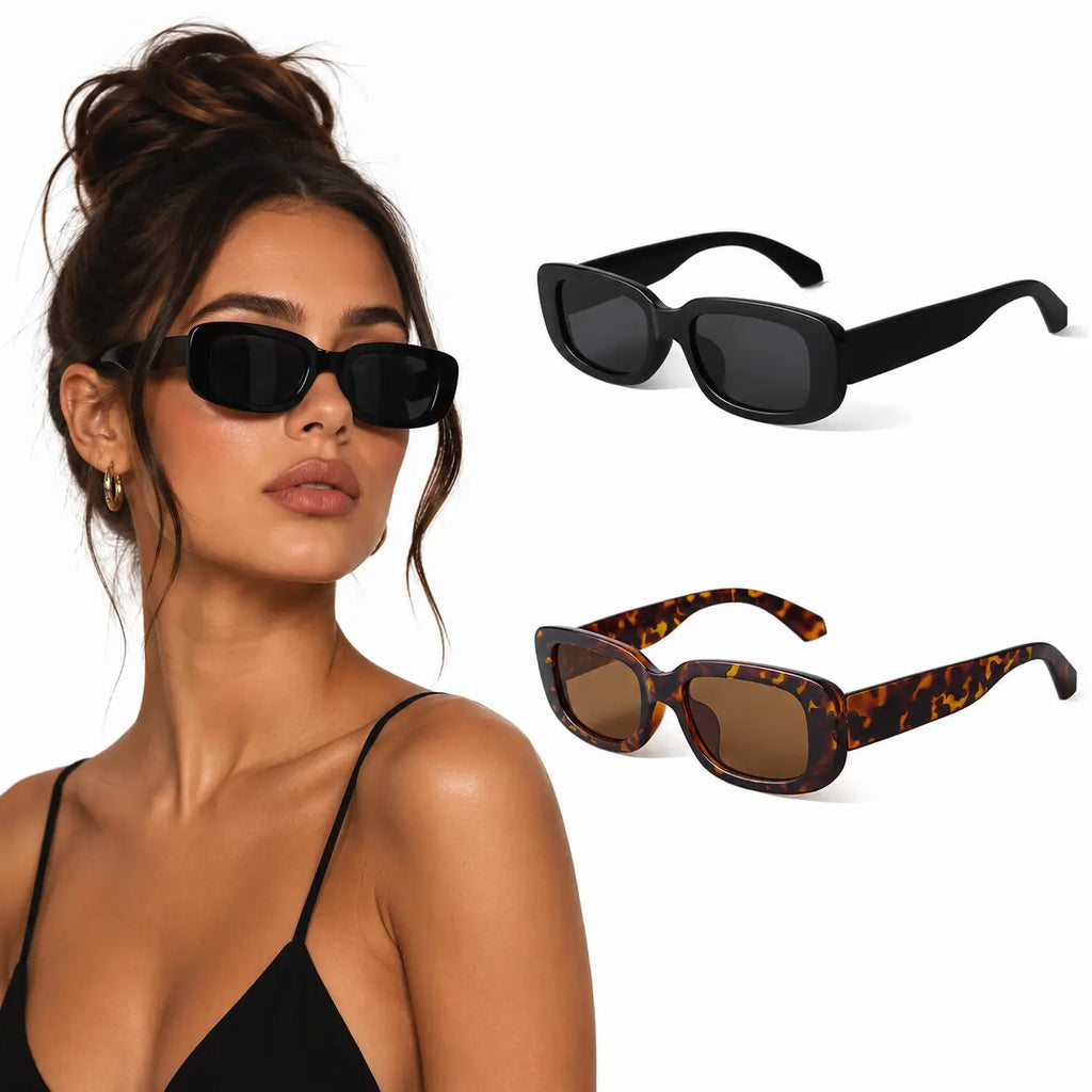 Rectangle Sunglasses for Women Retro Driving Glasses - 90S Vintage Narrow Square Frame - Aesthetic Fashion Eyewear for Streetwear & Travel