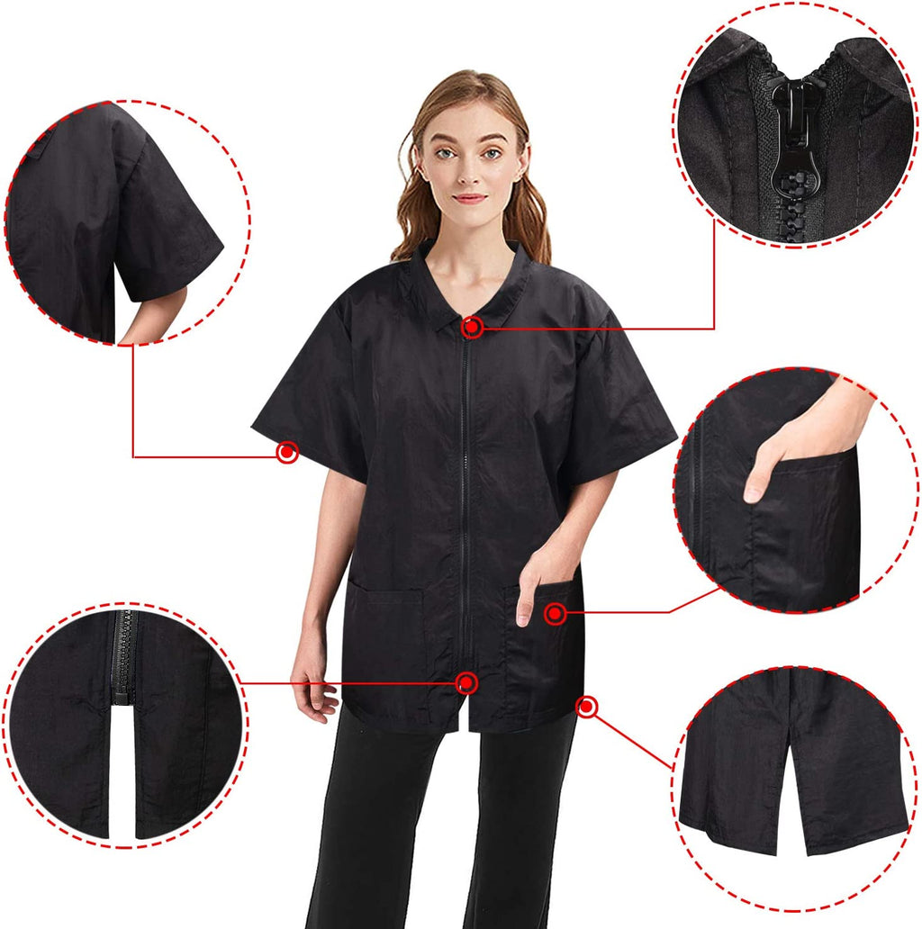 Pet Groomer Jacket with Full Zipper, M Size, Stain & Hair against Salon Jacket, Pet Smock for Pet Beautician Work, Dog Cat Grooming Cloth Apron, Cosmetology Uniforms for Men and Women