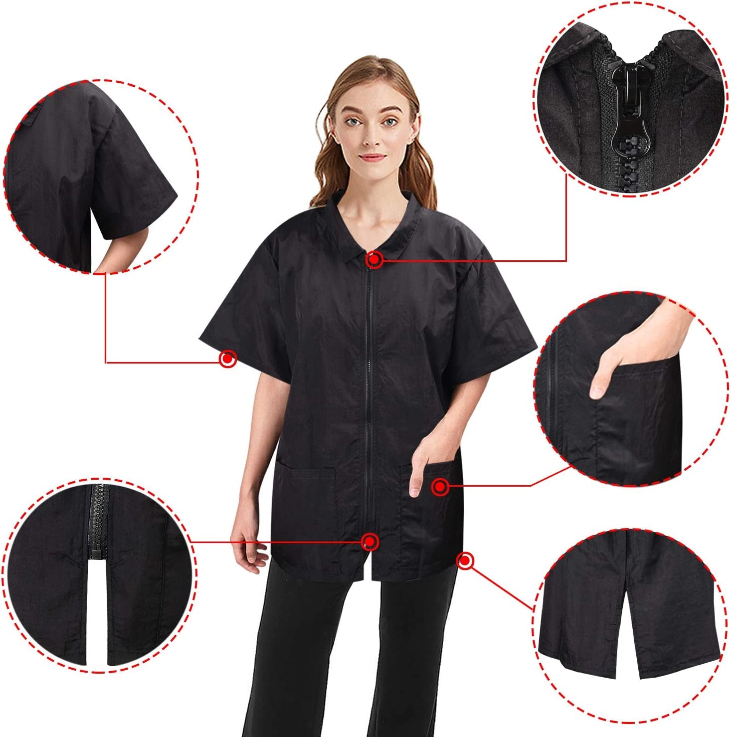 Pet Groomer Jacket with Full Zipper, M Size, Stain & Hair against Salon Jacket, Pet Smock for Pet Beautician Work, Dog Cat Grooming Cloth Apron, Cosmetology Uniforms for Men and Women