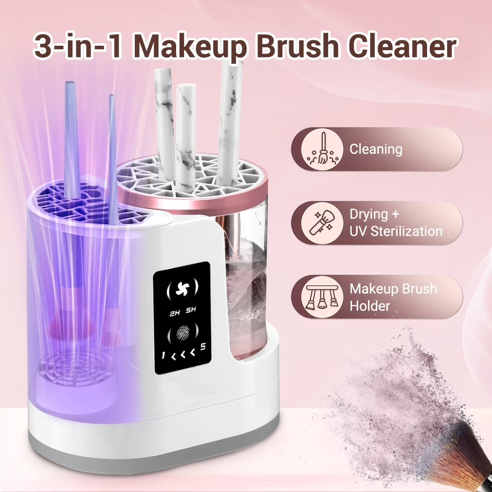 3 in 1 Electric Makeup Brush Cleaner and Dryer, Automatic USB Cosmetic Brush Cleaning Machine with Holder for Deep Cleaning Makeup Brushes, Portable Beauty Essential for Travel Daily Use