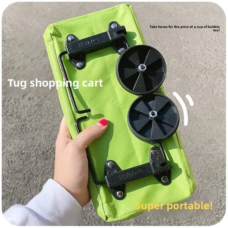Foldable Rolling Shopping Bag with Wheels, Reusable Grocery Tote Cart, Lightweight Oxford Cloth Shopping Bag with Handles for Groceries, Laundry, Travel and Errands