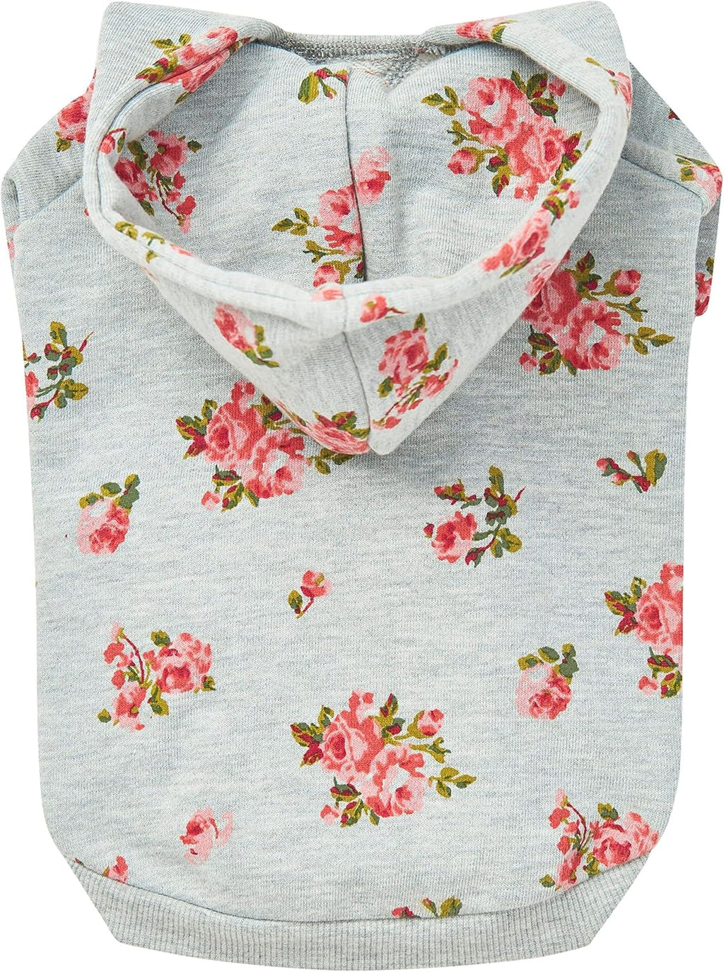 Floral Dog Hoodie, Rose Print Pullover Sweatshirt for Large Dogs, 22" Back Length, Lightweight Spring Outfit in Stylish Grey