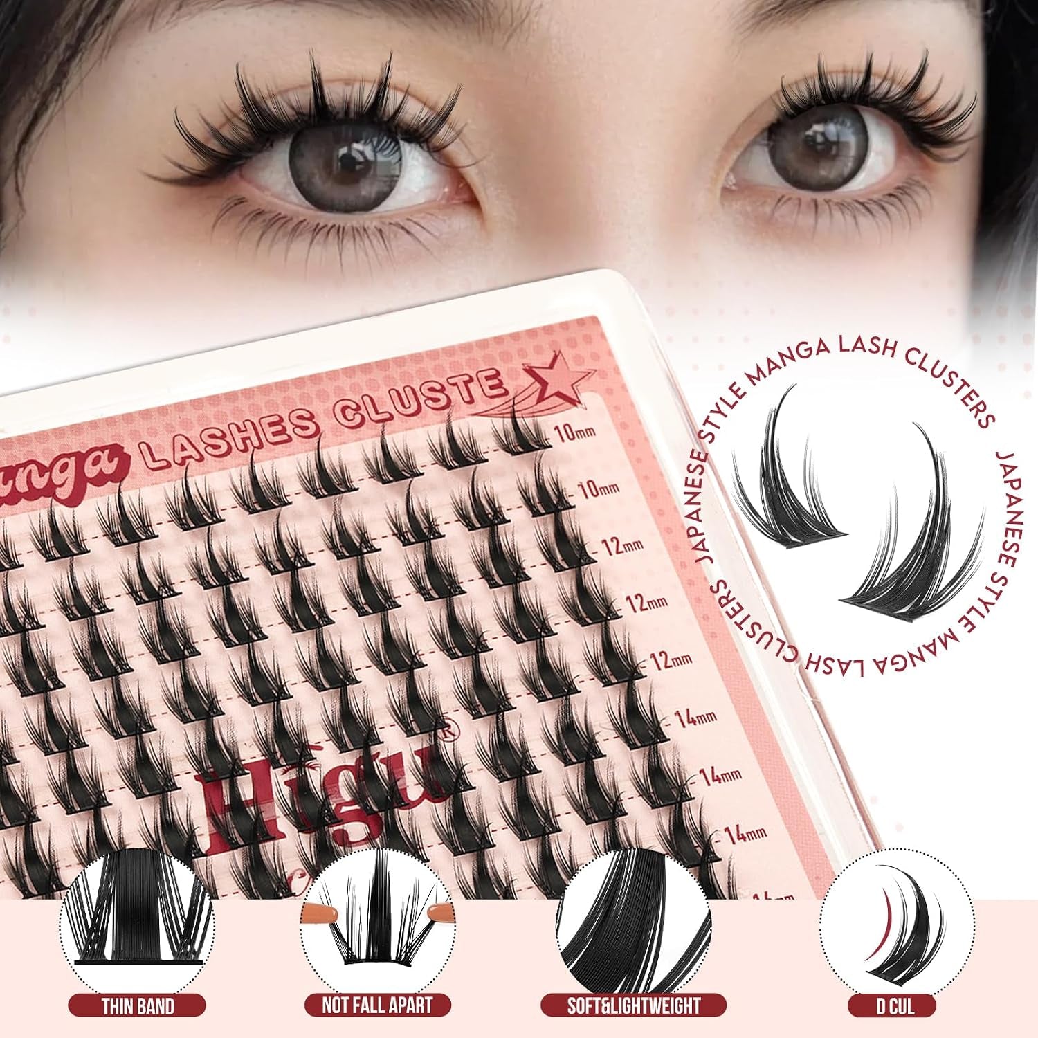 Manga-Lash-Clusters,120Pcs 10-16Mm Lash-Clusters Kit with Spikes,Anime Style DIY Cluster Eyelash Extensions with Bond and Seal and Tweezers（Manga-Kit-120Pcs）