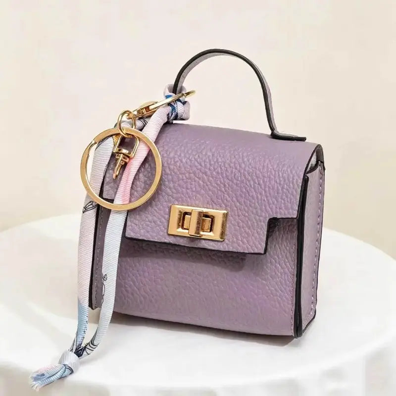 Mini Square Bag Pendant Keychain - High Quality Leather with Colorful Strap, Cute Car Keychain & Bag Charm Accessory