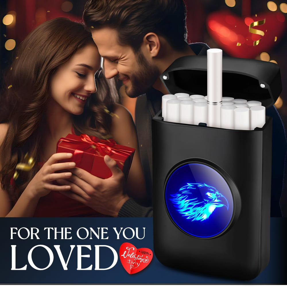 XL666 Cigarette Case with Lighter, 18Pcs 84Mm King Size Cigarettes Holder, Smell Proof, LED Screen, Father'S Day Gift for Men Dad